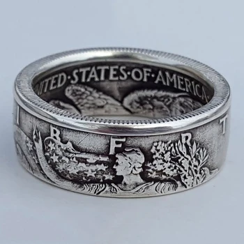 Amerikos Madingas Dizainas Monetos, Žiedai, Senovinių Rankų darbo Morgan Sidabro Spalvos Doleris 1945 Iškirpti 