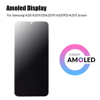 AMOLED A20 LCD Ekranas Samsung A20 A205 SM-A205F/DS LCD Jutiklinis Ekranas skaitmeninis keitiklis Samsung Galaxy A205FN LCD Su karkasu