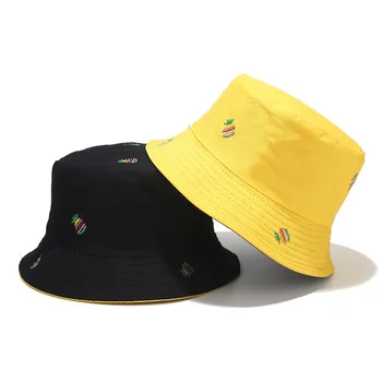 Ananasų vasaros medvilnės atspausdinti Dviejų pusių kibiro kepurę Žvejys skrybėlę nuo Saulės bžūp skrybėlės moterims ir vyrams juoda balta rausva, geltona