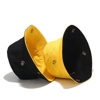 Ananasų vasaros medvilnės atspausdinti Dviejų pusių kibiro kepurę Žvejys skrybėlę nuo Saulės bžūp skrybėlės moterims ir vyrams juoda balta rausva, geltona