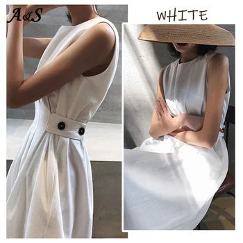 Anbenser 2021 Mados Moterų Suknelė Vasaros Kietas Baltas Juodas Elegantiškas Atsitiktinis Suknelės, Šaliai, O Kaklo, Rankovių Bakas Sundresses Moteris