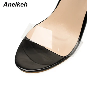 Aneikeh 2020 PU Modelio Aukštakulniai Sandalai Vasarą Skaidrios PVC Gėlių Moterų Sandalai Romos Užtrauktukas Femme Siurbliai Sandalai Juoda