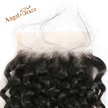 ANGEL MALONĖS PLAUKŲ Brazilijos Keistą Garbanotas Plaukų Nėrinių Uždarymo 4x4 vidutiniškai Rudos spalvos/Skaidrus Nėriniai Uždarymo 10-20 Colių Remy Human Hair