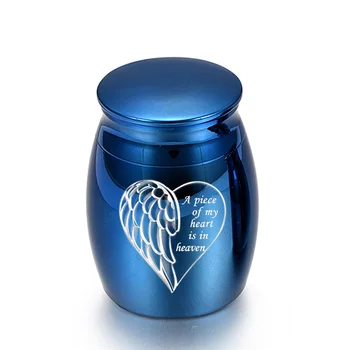 Angel Wing Širdies Engraveable Elegantiška Mėlynos Gražus Mažas Mini Atmintį Balsuokite už Žmogaus Pelenų - dalelė Mano Širdies Danguje.