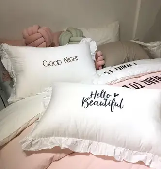 Anglų laiškas išsiuvinėti baltos spalvos užvalkalas nėrinių susiėmę pagalvę padengti lova miegoti pagalvės užvalkalą namų
