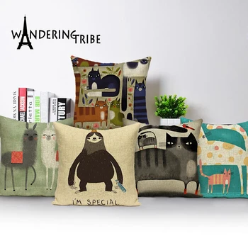Animacinių filmų gyvūnų pagalvėlė padengti namų sofos pagalvėlių užsakymą 2018 Nauja lininė pagalvėlė katė dekoratyvinis dekoratyvinės pagalvės užvalkalas