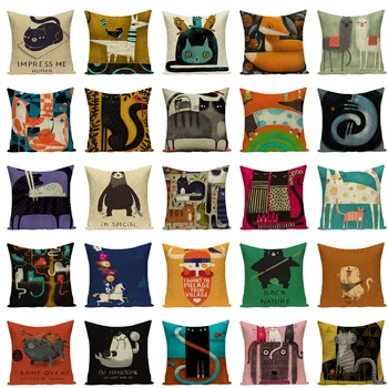 Animacinių filmų gyvūnų pagalvėlė padengti namų sofos pagalvėlių užsakymą 2018 Nauja lininė pagalvėlė katė dekoratyvinis dekoratyvinės pagalvės užvalkalas