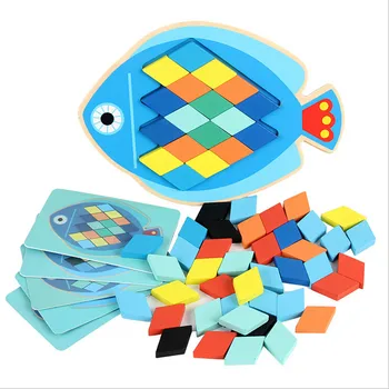 Animacinių filmų Gyvūnų Žuvų Pelėda Formos Mediniai 3D Puzzle Žaislas, Žaislai Vaikams, Kūdikiams, Kūdikių Ankstyvojo Mokymosi Švietimo Mediniai Žaislai, Dėlionės