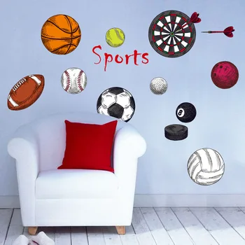 Animacinių filmų, krepšinio, futbolo sporto sienų lipdukai vaikams kambariai beisbolas tinklinis smiginis dekoratyvinis įvairių kamuolius sienų lipdukai