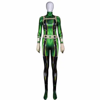 Anime Boku no Herojus akademinės bendruomenės Jumpsuits Asui Tsuyu Cosplay Kostiumų Unisex Vienas Gabalas ilgomis Rankovėmis 3D Atspausdintas Zentai Bodysuit