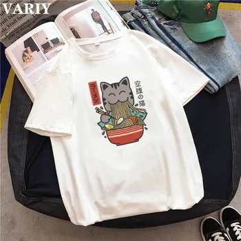 Anime makaronai katė moterų Marškinėlius Ulzzang Trumpas Rankovės japonijos Studio Ghibli print t shirt harajuku viršūnes Animacinių filmų moterų marškiniai