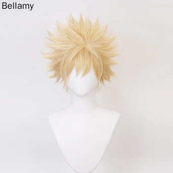 Anime Mano Herojus akademinės bendruomenės Bakugou Katsuki cosplay hairwear Šviesos šviesiais garbanotais trumpais plaukais Cosplay Perukas+ Perukas Bžūp