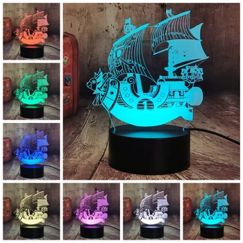 Anime ONE Piece Vyksta Linksmų Laivo Modelio Žibintas 3D Vaikai Optinė Iliuzija Naktį Šviesos, Miegamojo Dekoro RGB Spalvinga Touch 