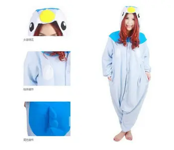 Anime Pokemon Eiti Piplup Onesie Gyvūnų Modelio Jumpsuit Suaugusiųjų Sleepwear Polar Fleece Pižama mėlyna pingvinas cosplay