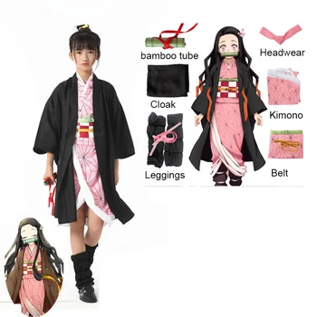 Anime Vaikams Demon Slayer Kimetsu nr. Yaiba Tanjirou Kamado Nezuko Tsuyuri Kanawo Cosplay Kostiumų Kimono Vienodas Vaikų Drabužių Rinkinys