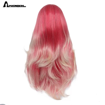 Anogol Platinum Blonde Ombre Rožinė Sintetinių Nėriniai Priekiniai Perukas Ilgai Natūralių Bangų Futura Pluošto Perukas Moterims