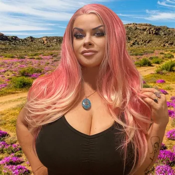 Anogol Platinum Blonde Ombre Rožinė Sintetinių Nėriniai Priekiniai Perukas Ilgai Natūralių Bangų Futura Pluošto Perukas Moterims