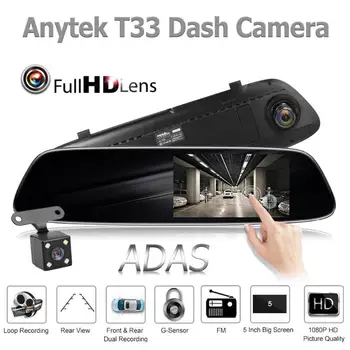 Anytek Automobilių Elektronikos DVR Transporto priemonės vaizdo Kamera T33+ 5.0 Colių IPS Automobilio galinio vaizdo Veidrodis DVR Kamera ADAS Automobilių Brūkšnys Fotoaparatas Vaizdo įrašymas