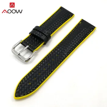 AOOW Silikono Sporto Watchband Pakeitimo Dirželis Apyrankes natūralios Odos Anglies pluošto 18mm 20mm 22mm Watchband Vyrams, Moterims