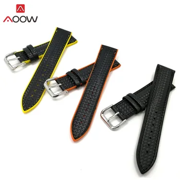 AOOW Silikono Sporto Watchband Pakeitimo Dirželis Apyrankes natūralios Odos Anglies pluošto 18mm 20mm 22mm Watchband Vyrams, Moterims