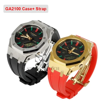 AP Metalo Atveju Bezel už Casio G Shock GA2100 Watchband Gumos dirželis G-shock GA2110 GA-2100-1A GA-2100 Mens Watch Priedai