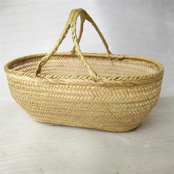 Apvalus didelis bambuko vytelių krepšelį šiaudų pintais rankų darbo organizatorius krepšių saugojimo duonos, vaisių Skalbimo Panier Gluosnių Iškylą