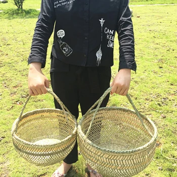 Apvalus didelis bambuko vytelių krepšelį šiaudų pintais rankų darbo organizatorius krepšių saugojimo duonos, vaisių Skalbimo Panier Gluosnių Iškylą