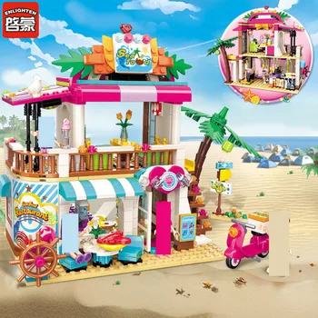 Apšviesti 527Pcs Heartlake Draugais Paplūdimys, jūros Gėrybių Restoranas Statybinių Blokų Rinkinius Brinquedos Plytų Švietimo Žaislai Vaikams