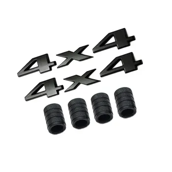 AQTQAQ 1Pair 3D Metalo 4X4 Logotipą, Automobilių Ženklelis Emblema Lipdukas +4Pcs objektyvų žiedą Stiliaus Su Plastiko Core Vožtuvas Dangteliai, Universaliųjų Automobilių Adatoms