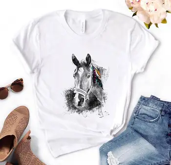 Arklių Mylėtojas Spausdinti Moterų marškinėlius Medvilnės Atsitiktinis Juokingi marškinėliai Dovana Lady Yong Mergina Viršuje Tee PM-120
