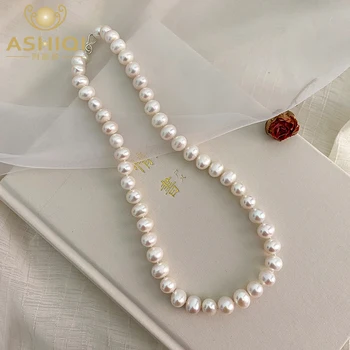 ASHIQI Natūralių gėlavandenių perlų vėrinį 925 sterlingas sidabro Mygtuką Papuošalai moterims, 2021 Naujas