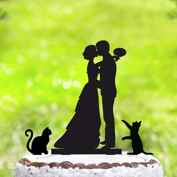 Asmeninę vestuvių Tortas topper su katės,siluetas tortas topper su dvi kates,Apdailos katės vestuvių tortas topper su šalies