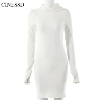 Asmeninį dizaino suknelė moterims rudens žiemos naujas mados moterų ilgomis rankovėmis su gobtuvu slim temperamentas trumpas sijonas paprastas stilius