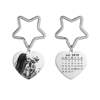 Asmeninį Graviruotas Foto Kalendorius Keychain Nerūdijančio Plieno Širdies Star paketų prižiūrėtojų raktinę Pavadinimas Key chain, Moterims, Vyrams Individualų Dovana