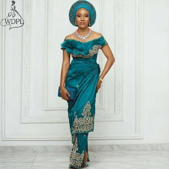 Aso Ebi Žalsvai Undinė vakarinę Suknelę 2019 nuo Peties Raukiniai Zawalcowany Undinė Prom Dresses Nigerijoje Moterys Oficialią Šalies Chalatai