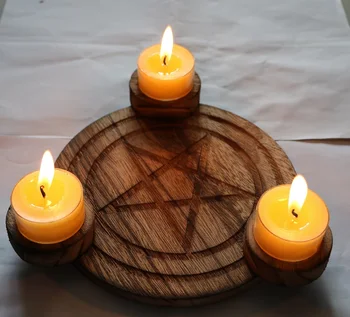 Astrologija Pentagram Medienos Žvakidė Stalo Pentacle Altoriaus Plokštės Triquetra Mediniai Būrimą Wicca Ceremonija Priedai