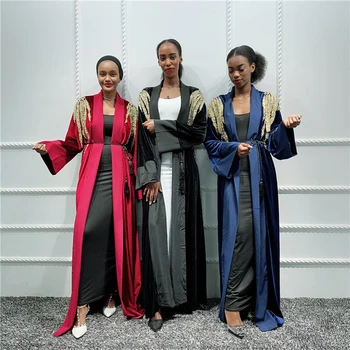 Atidaryti Aksomo Abaja Kimono Megztinis Musulmonų Suknelė, Hijab Abayas Moterų Apdaras Femme Kaftan Dubajus Caftan Omanas Kataras Islamo Apranga