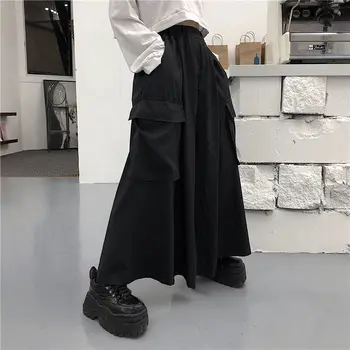 Atsitiktinis Kelnės Moterims Plataus kojų Prarasti BF Streetwear Laisvalaikio Harajuku Yamamoto-yoji Juoda Kišenės Unisex Moteriški Didelių Sūpynės Mados