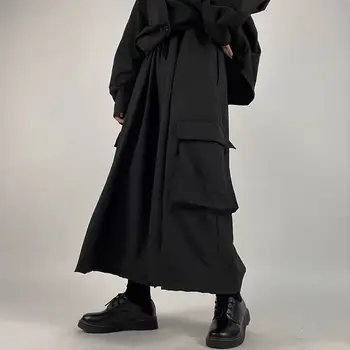 Atsitiktinis Kelnės Moterims Plataus kojų Prarasti BF Streetwear Laisvalaikio Harajuku Yamamoto-yoji Juoda Kišenės Unisex Moteriški Didelių Sūpynės Mados