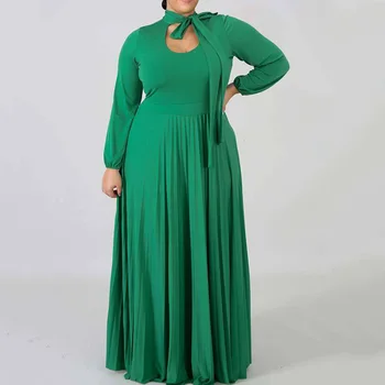 Atsitiktinis maxi plisuotos suknelė moterų plius dydis L-3XL negabaritinių skraiste afrikos biuro darbo dėvėti elegantiškas rudenį ilga suknelė moterų 2020 m.