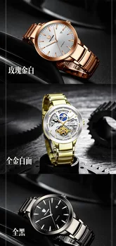 Aukso Automatinis laikrodis Nerūdijančio Plieno vyriški Žiūrėti Vandeniui Auto Data Vyrų Mechaninis Laikrodis Relogio Masculino