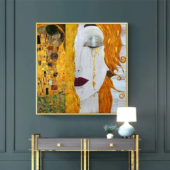 Aukso Ašaros Gustavo Klimto Paveikslų Reprodukcijos Drobė Spausdinti Aliejaus Tapybai Graži Moteris Kūrinys Namų Cuadros Apdaila