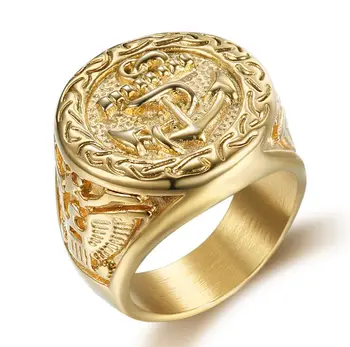 Aukso Inkaro Erelis Žiedas 316L Nerūdijančio Plieno, Kietas Mens Aukso Mados karinio jūrų Laivyno Laivas Inkaro Žiedas