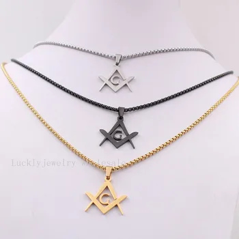 Aukso/juoda, Nerūdijančio Plieno, Masonų Simbolis Freemason Pentagram religijos Papuošalai, vyriški 18-30