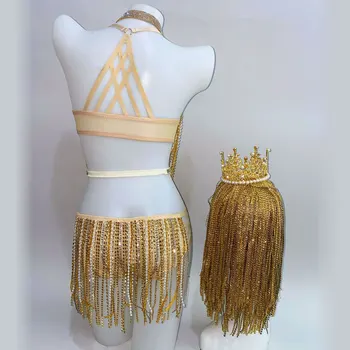 Aukso kalnų krištolas kutas bikini kostiumas juosta naktiniame klube DJ, GOGO šokių etapo rezultatus apranga festivalis rave karūna perukas