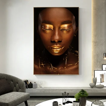 Aukso Lūpų Nuogas Juodosios Afrikos Meno Portretas, Drobė, Tapyba, Plakatų ir grafikos Skandinavijos Sienos Meno Nuotrauką Kambarį Dekoro