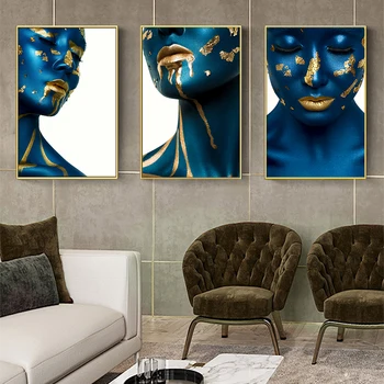 Aukso Mėlyna Mergina, Plakatų Ir Grafikos Makiažo Drobės Paveikslai Šiaurės Šalių Sienos Menas Nuotraukas Iiving Kambarį Apdailos Vario Graviūrų