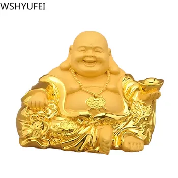 Aukso Pasisekė Fengshui Dervos Laughing Buddha Statula Budizmas Pinigų Maitrėjos Budos Skulptūra Figūrėlės Namų Kambarį Apdaila