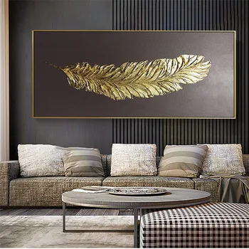 Aukso plunksna šiuolaikinio abstraktaus, 3D paveikslai tapyba ant namo sienos menas sienos diagramos apdailos nuotrauką naftos tapyba