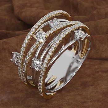 Aukso, Sidabro Spalva rožinė Aukso Žiedai su Bling Cirkonis Akmuo Vestuvės Vestuvinis Žiedas Moterims bižuterijos 2020 Naujas